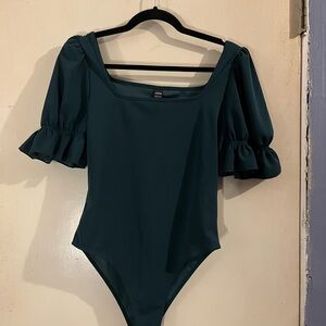 Shein - Dark Green Puff Sleeve Bodysuit